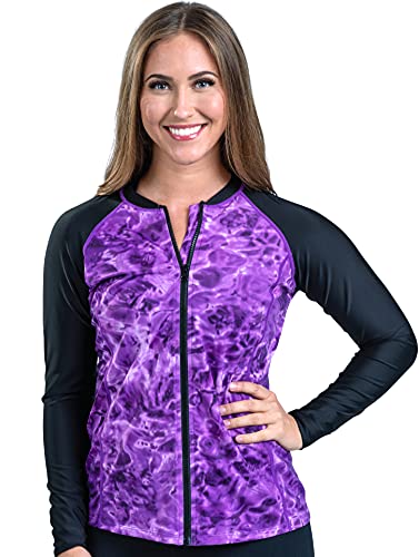 Aqua Design Women's Full Zip Long Sleeve Rash Guard: Front Zipper